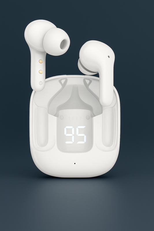 Zyro In-Ear Wireless EarPods with LED Display Case | Clear Sound & Digital Battery Indicator | White